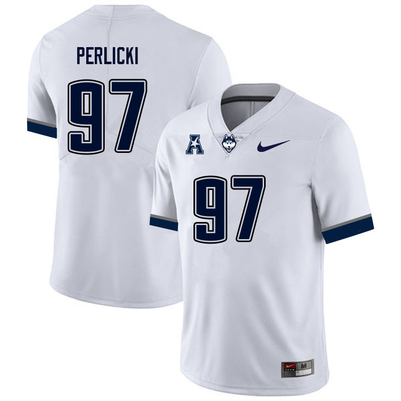 Men #97 Bruno Perlicki Uconn Huskies College Football Jerseys Sale-White - Click Image to Close